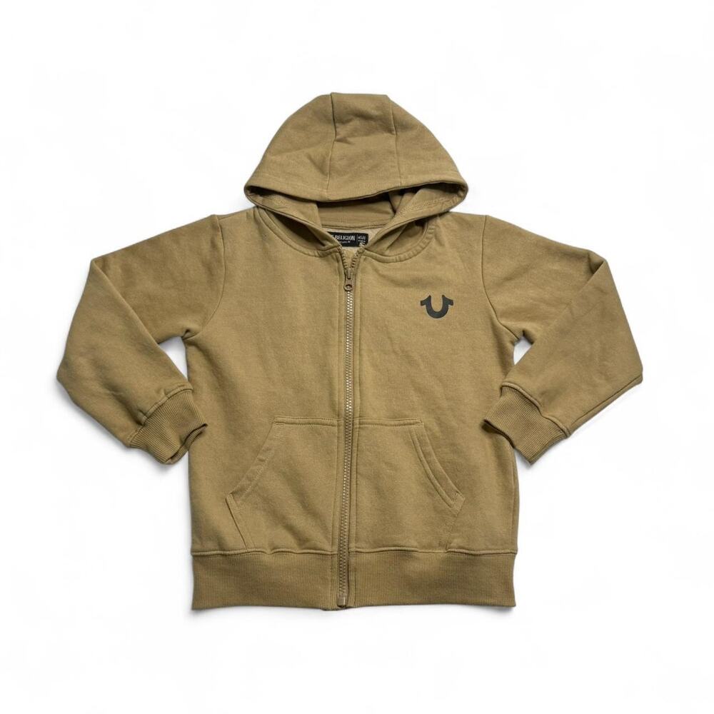 True Religion Tan Zip Up Hoodie Kids Size 5/6 Logo Graphic